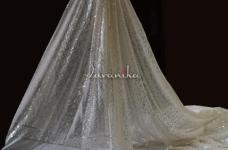 200 Grams Gold and Pearl White Sequins Panel Embroidery on Dyeable Viscose Georegtte 44inch